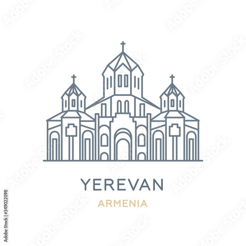 Yerevan, Armenia. Line icon of the city in Western Asia. Outline symbol for web, travel mobile app, infographic, logo. Landmark and famous building. Vector in flat design, isolated