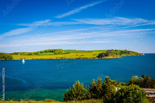 Green coastline at the Roseland Heritage Coast in Cornwall, UK photo
