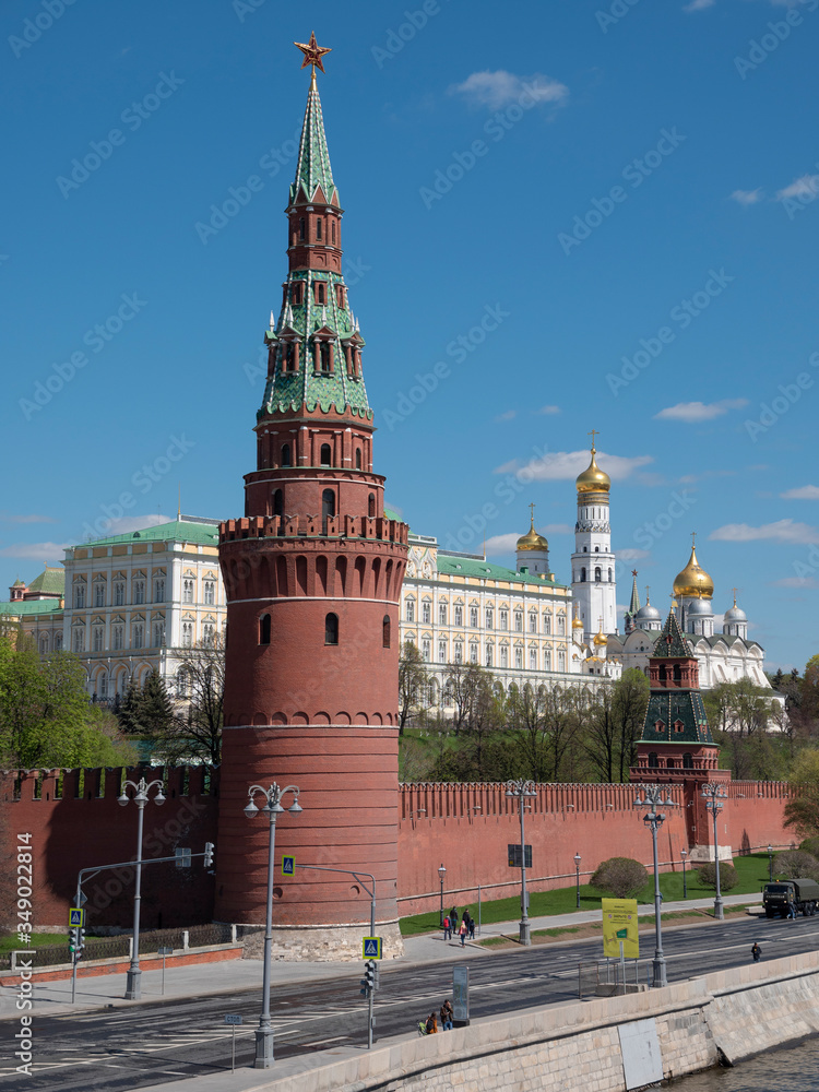 Sunny summer day moscow river bay kremlin