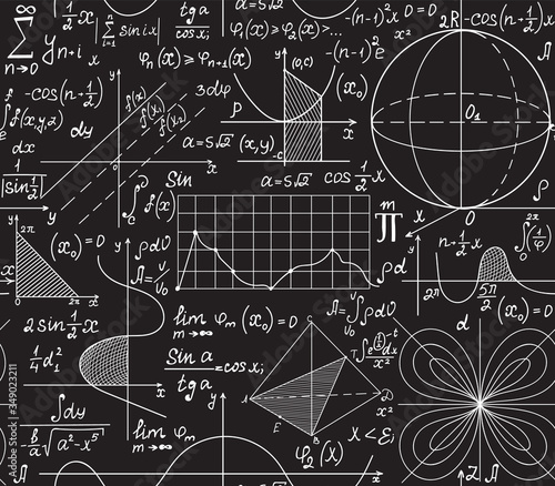 Math scientific vector seamless pattern with equations  formulas and calculations. You can use any color of background