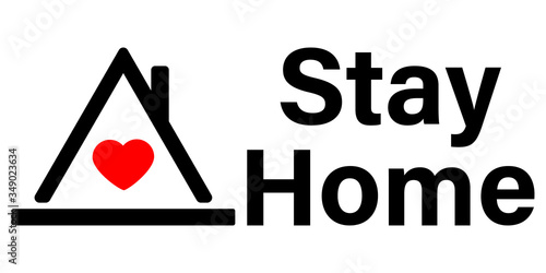 Slogan call and hashtag Sit at home with a picture of the heart. Vector flat illustration with housing logo. Epidemic Cove 19 with calling is all people at home