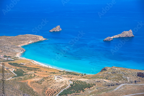Amazing sandy beach of Xerokampos, Sitia with turquoise waters at the East part of Crete island, Greece.