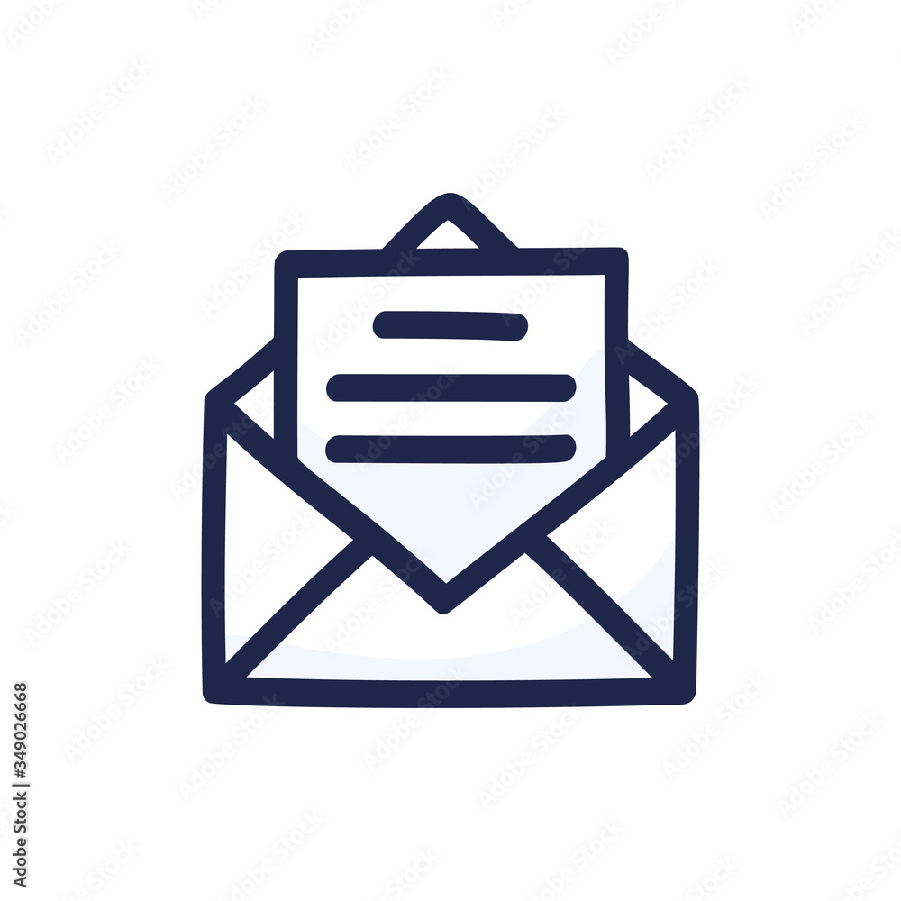 Hand drawn mail icon symbol for website design, mobile application isolated on white background. Hand drawn mail icon symbol for website design, mobile application isolated on white background.