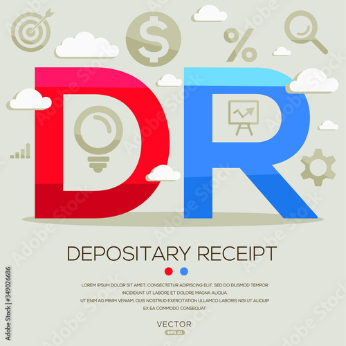DR (depositary receipt), letters and icons. Vector illustration.
