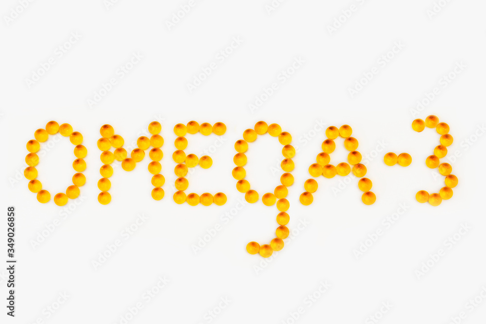 Vitamins based on fish oil. The word omega - 3 the inscription of the Vitamins based on fish oil. The word omega - 3 the inscription of the