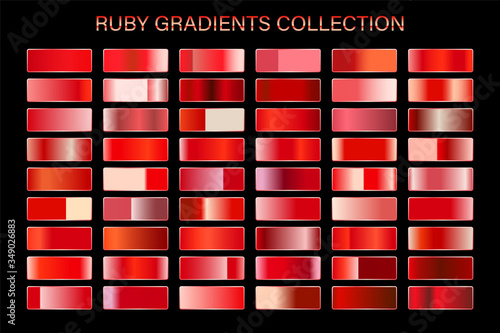 Red ruby glossy gradient, metal foil texture. Color swatch set. Collection of high quality vector gradients. Shiny metallic background.