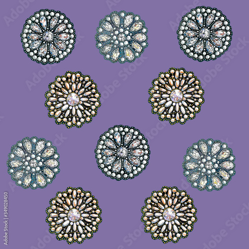 decorative elements of beads and rhinestones watercolor