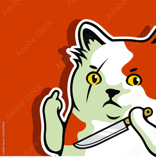 Cute Bad Fat Cat Animal Showing Fuck you, Hand Gesture Symbol Vector Illustration - Vector