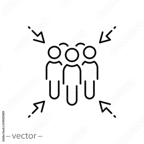 point gather people icon vector, sign place evacuation, thin line symbol on white background