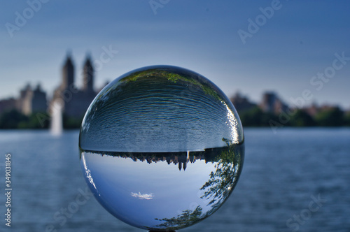 glass sphere on the water central park lake new york city manhattan