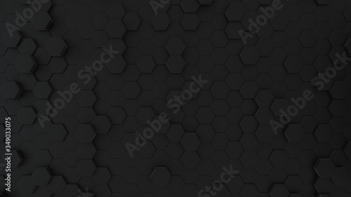 Abstract Honeycomb Background wide angle. Black 3D of hexagon beehive. Great modern trends. Light, minimal, moving hexagonal grid. Loopable © MIKHAIL