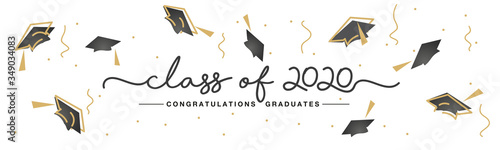 Class of 2020 handwritten typography lettering text Congratulations graduates line design gold black white isolated background banner