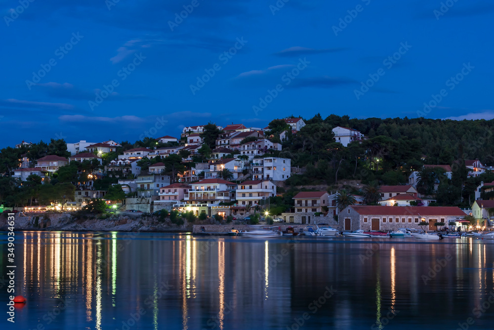 Nice view of the evening town of Jelsa on the island of Hvar