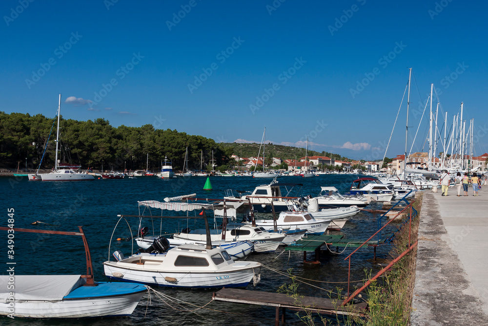 Boats and landscape in the historic port town of Stari Grad on the island of Hvar