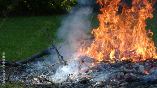 Flaming Bonfire, Burning Wood, Smoking Fire, Summer Fire