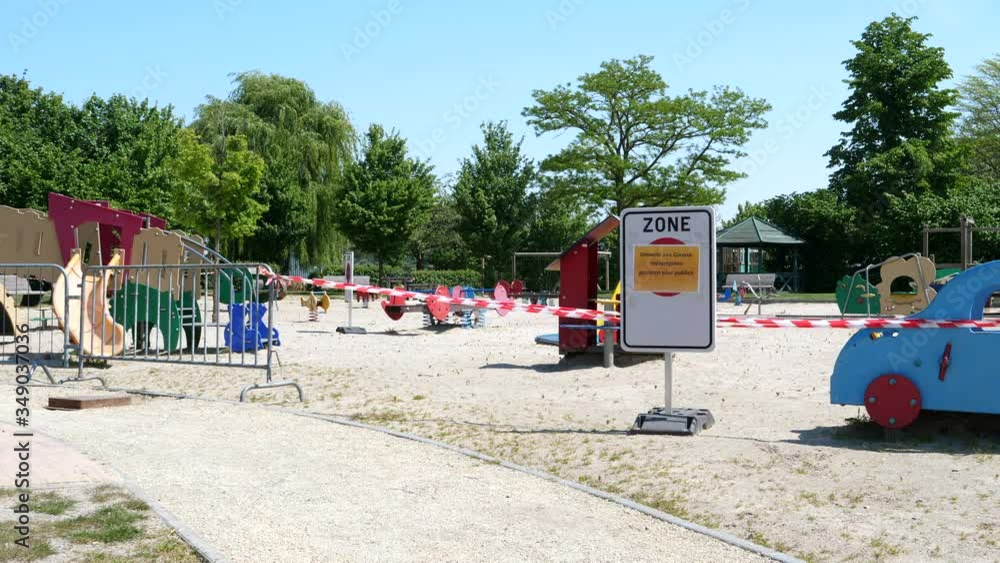 Closed Playground for Children due to Coronavirus Outbreak. Sunny Day. Closed Playground for Children due to Coronavirus Outbreak. Sunny Day.
