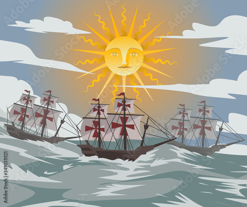 three columbus caravels sailing to the americas