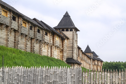 Walls of the ancient fortress of Kievan Rus. Russian defensive wall. Stoke background medieval theme photo