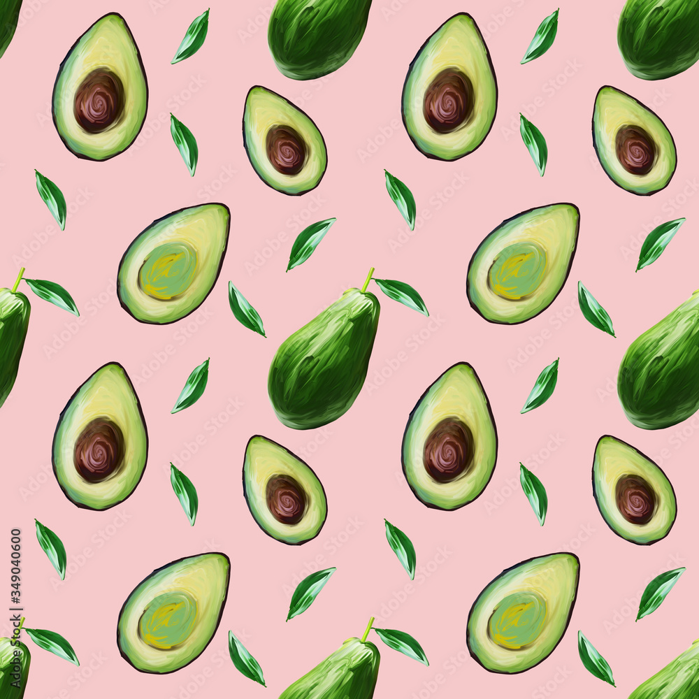 Seamless pattern of avocado on beige background. Avocado, hand-draw illustration in gouache. Food hand drawn illustration.Design for packaging, fabrics, textiles, wallpaper, website, postcards Seamless pattern of avocado on beige background. Avocado, hand-draw illustration in gouache. Food hand drawn illustration.Design for packaging, fabrics, textiles, wallpaper, website, postcards