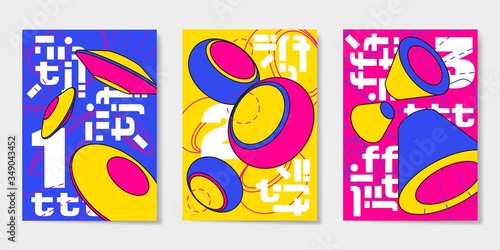 Bright covers templates set with trendy geometric pattern and typography.