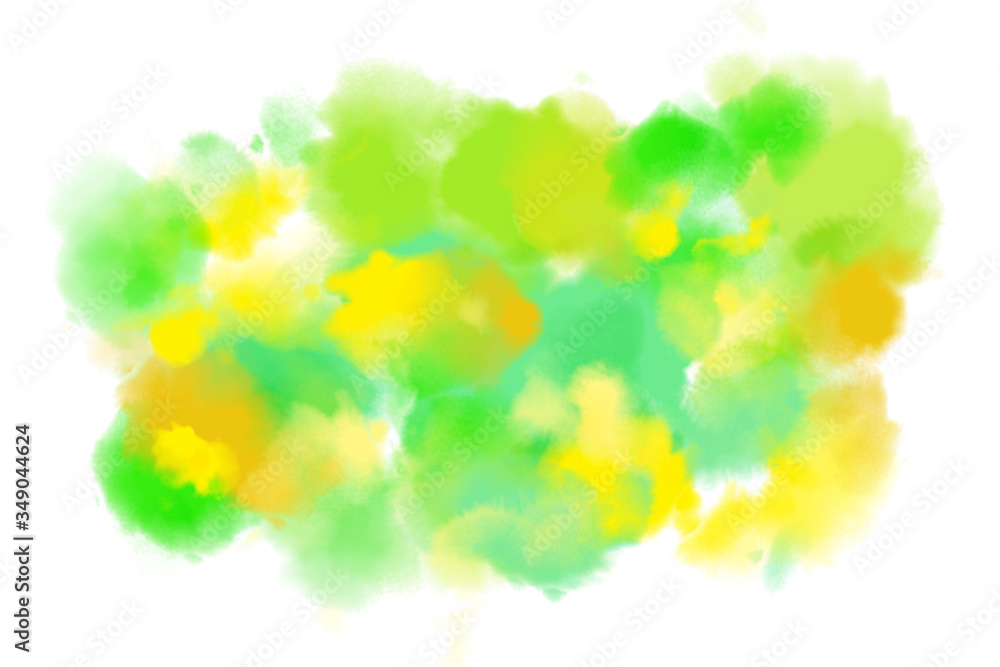 Fototapeta premium Abstract background painting in spring and summer green and yellow colors. Computer generated illustration isolated on white.