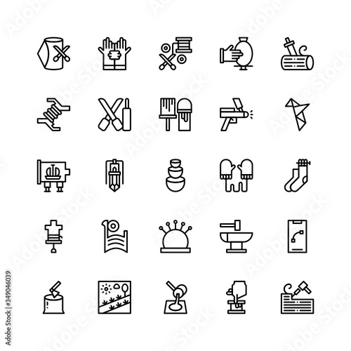 Set of craft, crafting, handcraft, handmade outline style icon - vector