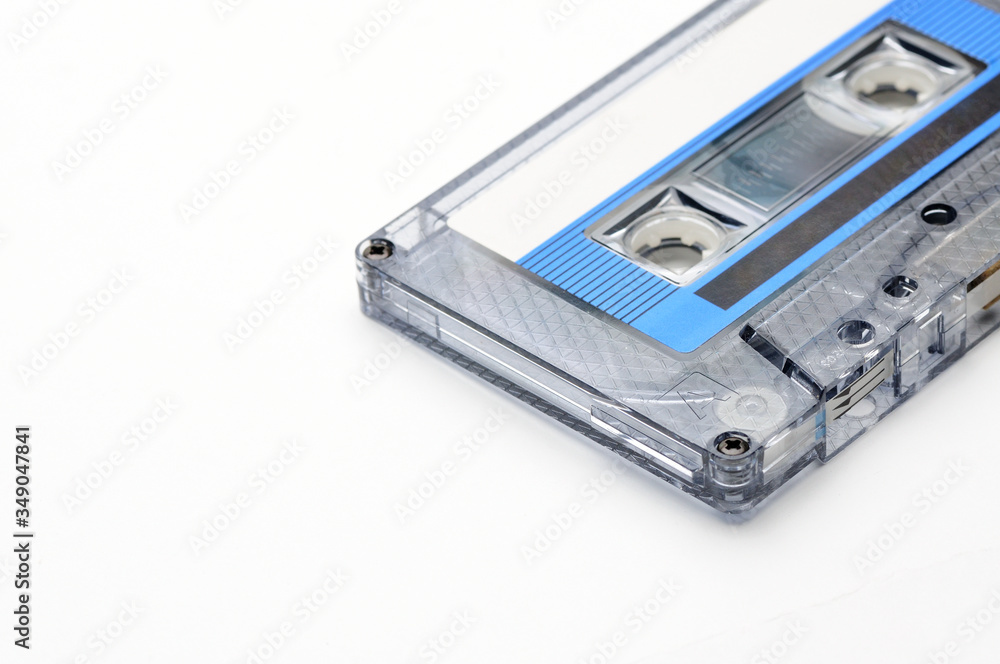 Compact audio tapes for magnetic recording on a white background.Compact cassettte Compact audio tapes for magnetic recording on a white background.Compact cassettte