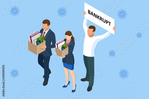 Isometric dismissal, severance, termination in case. Economic crisis caused by coronavirus. Unemployment, jobless and employee job reduction metaphor.