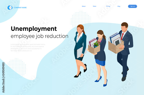 Isometric dismissal, severance, termination in case. Economic crisis caused by coronavirus. Unemployment, jobless and employee job reduction metaphor.