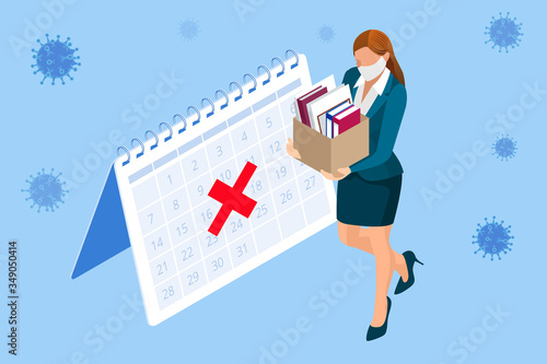 Isometric dismissal, severance, termination in case. Economic crisis caused by coronavirus. Unemployment, jobless and employee job reduction metaphor.