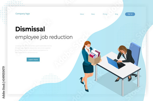 Isometric dismissal, severance, termination in case. Economic crisis caused by coronavirus. Unemployment, jobless and employee job reduction metaphor.
