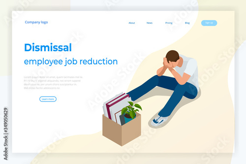Isometric dismissal, severance, termination in case. Economic crisis caused by coronavirus. Unemployment, jobless and employee job reduction metaphor.