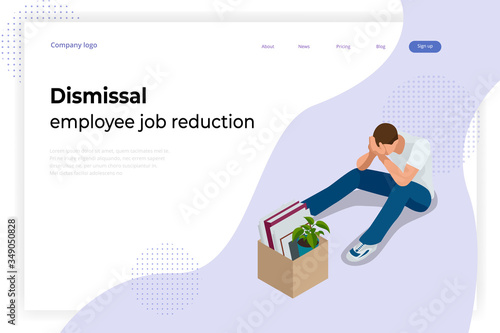 Isometric dismissal, severance, termination in case. Economic crisis caused by coronavirus. Unemployment, jobless and employee job reduction metaphor.