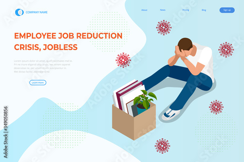 Isometric dismissal, severance, termination in case. Economic crisis caused by coronavirus. Unemployment, jobless and employee job reduction metaphor.