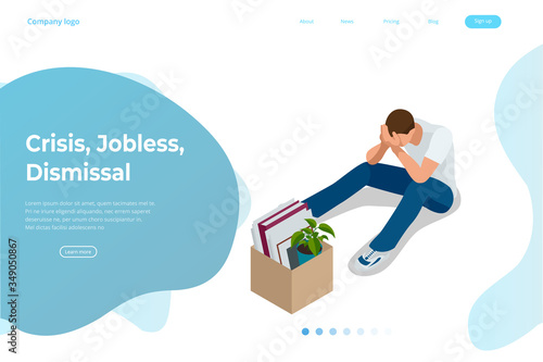 Isometric dismissal, severance, termination in case. Economic crisis caused by coronavirus. Unemployment, jobless and employee job reduction metaphor.