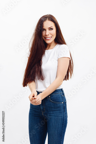 Beautiful brunette girl smiling with the teeth