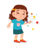 sad cute little kid girl sneeze because of flu