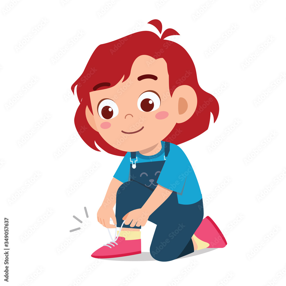 happy cute little kid girl tie shoe shoelace happy cute little kid girl tie shoe shoelace