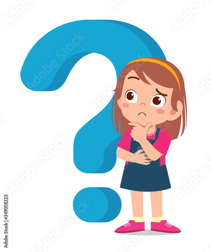 happy cute little kid girl with question mark