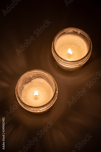 Candle Light in the darkness.  Candle in the mason jar.