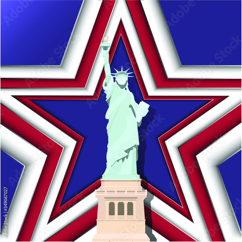 Liberty statue of USA with red, white, and blue star as background. Suitable for 4th of July Independence Day
