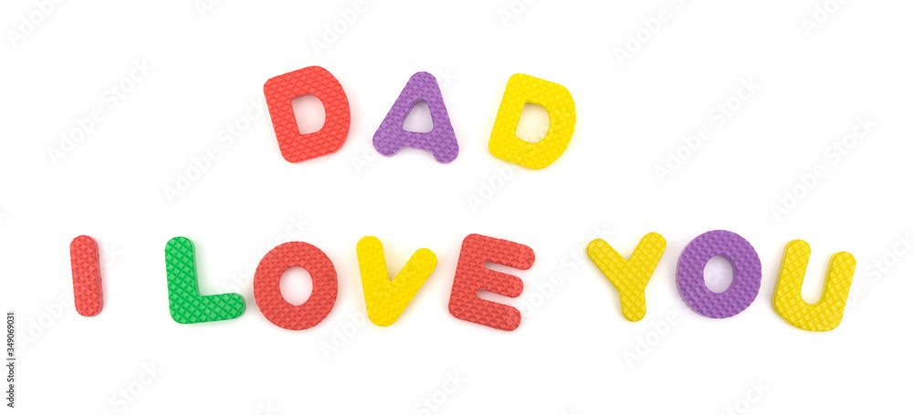 DAD I LOVE YOU shaped by alphabet jigsaw puzzle on white DAD I LOVE YOU shaped by alphabet jigsaw puzzle on white