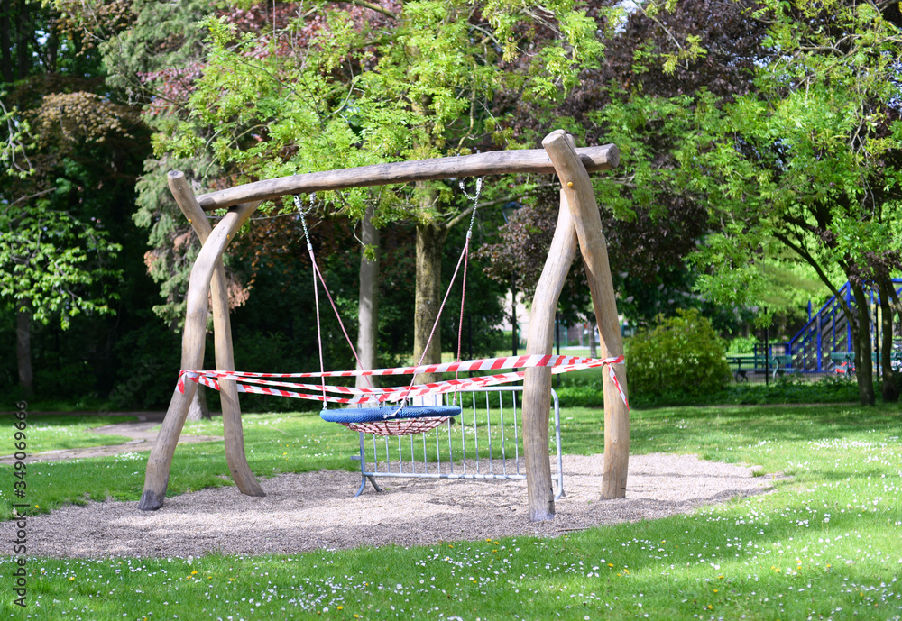 Playground in the park closed because of the governmental measures to stop the spreading of covid-19 in Bruges, Belgium Playground in the park closed because of the governmental measures to stop the spreading of covid-19 in Bruges, Belgium