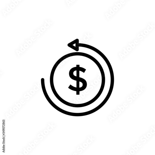 Dollar coin money and arrow icon, concept icon design in black line art style, Cash back sign, Vector illustration