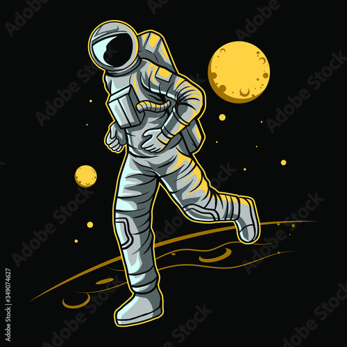astronaut jogging on space with moon on background vector illustration design