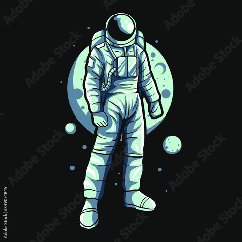 astronaut standing on space over the moon vector illustration design