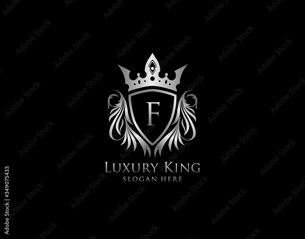 Fototapeta premium F Letter Luxury Royal King Crest, Silver Shield Logo template