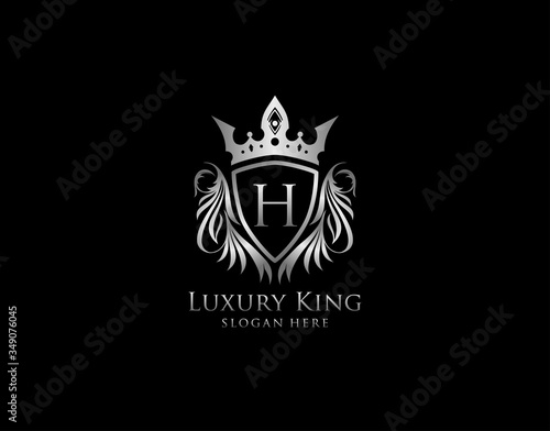 H Letter Luxury Royal King Crest, Silver Shield Logo template