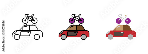 Car and roof rack with bike icon set isolated on white background for web design