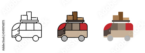Car and roof rack with luggage icon set isolated on white background for web design